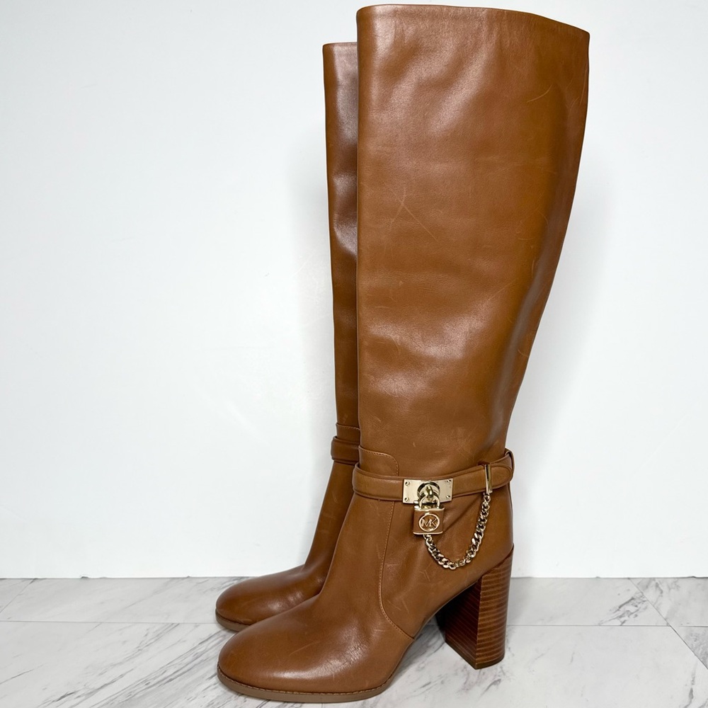 Michael Kors Hamilton Embellished Brown Leather Heeled Tall Boot 8M